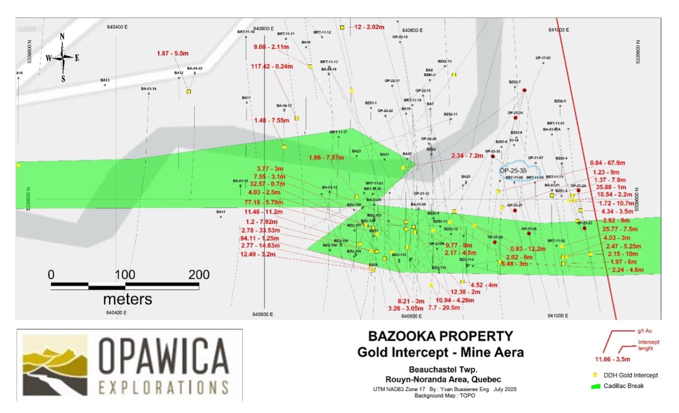 Opawica Explorations Discovers 19 Gold Zones at Bazooka Property in Quebec's Abitibi Belt