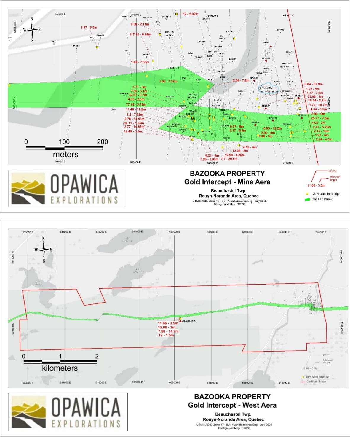 Opawica Explorations Identifies Major Gold Exploration Target at Bazooka Property