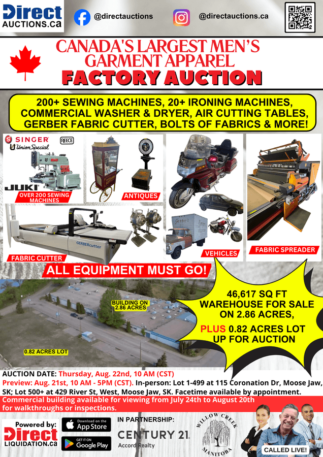 Historic CanaDay's Apparel Ltd. Auction Marks End of Moose Jaw Manufacturing Era